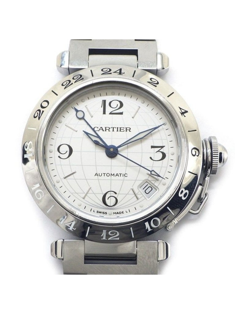Cartier Watch Pasha C Meridian M7 Silver Dial Date Gmt Ss Automatic